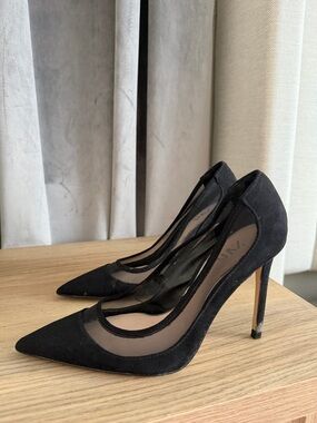 Zara Black Pointed Mesh Stiletto Pumps
